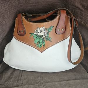 Vintage Hand Made Leather Painted Floral Sholder Bag